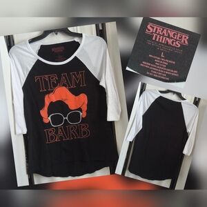 Stranger Things Team Barb 3/4 Sleeve Tee - Black and White